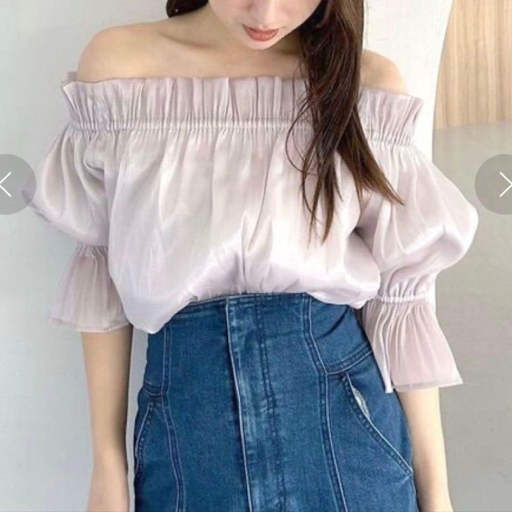 Mercuryduo Lavender Sheer Off Shoulder Blouse Coquette Soft Girl Japan